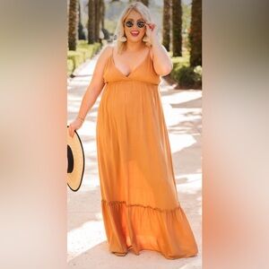 Pink Lily Totally Agreeable Camel Cami Maxi Dress